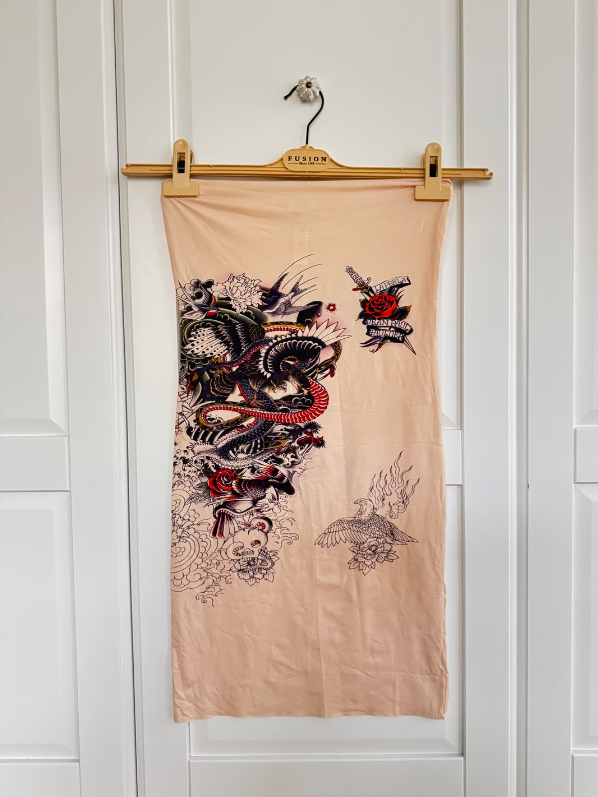 Jean Paul Gaultier x La perla 2013 bodycon beige tattoo print dress size FR40