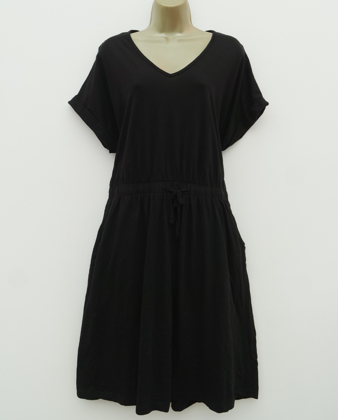 YOURS BLACK JERSEY COTTON TEA SUN DRESS SIZE 20 POCKETS