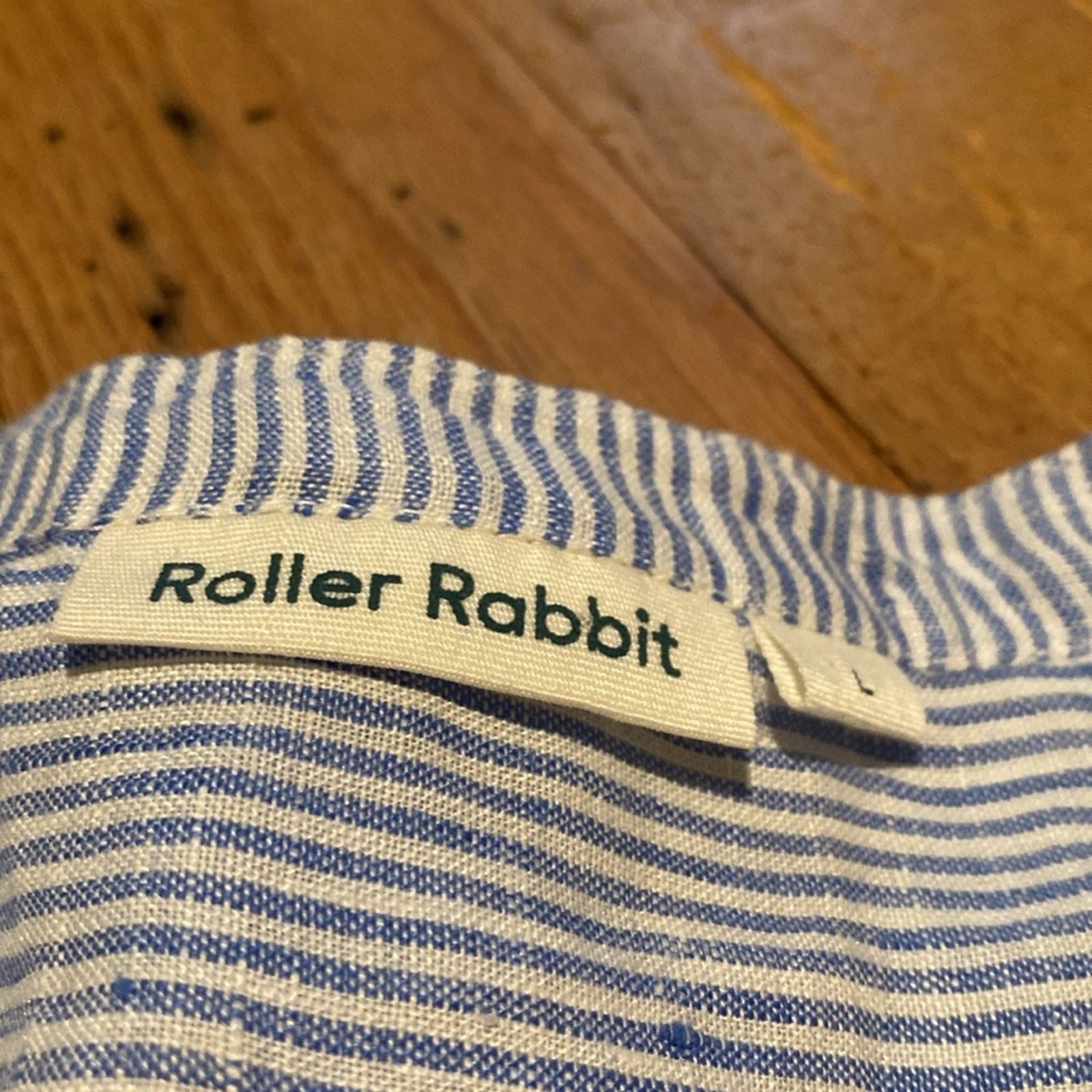 ROLLER RABBIT Blue White Jeni Stripe Asymmetrical Fringe Berenice Dress LARGE