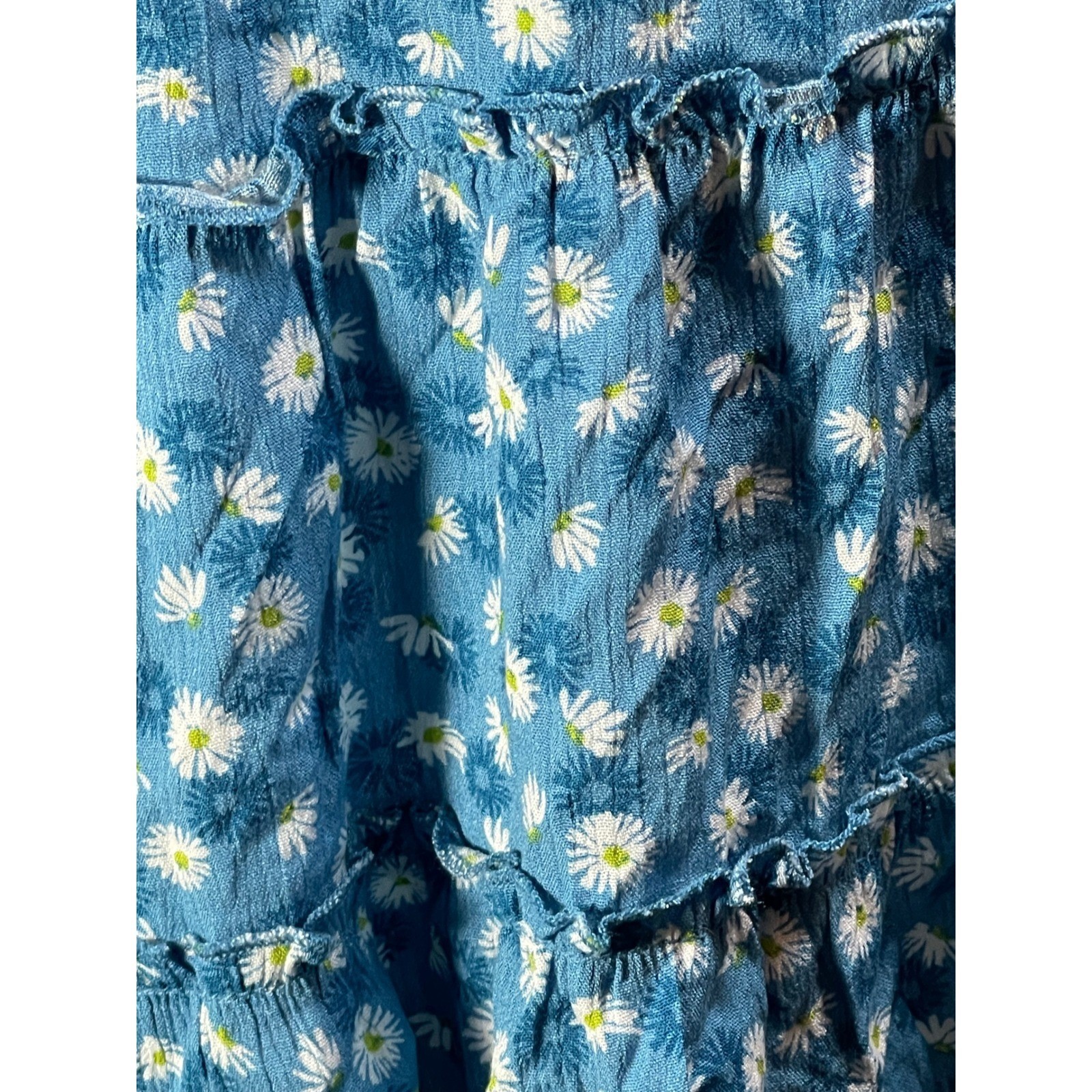Altar State Blue Daisy Print Flutter Sleeve Tiered Ruffle Dress M boho peasant