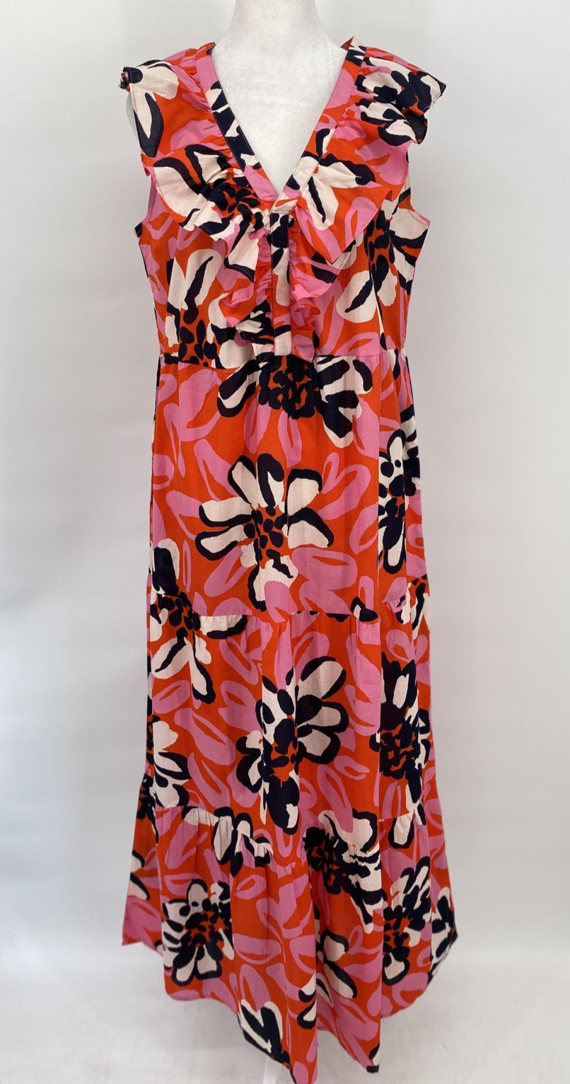 Mud Pie Sun Dress Womens Small Multicolor Floral Ruffle V Neck Tiered Maxi Boho