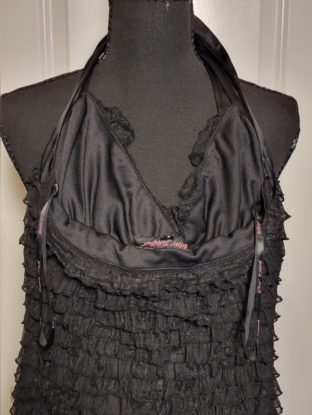 Betsey Johnson Black Ruffle Halter Dress Size Small