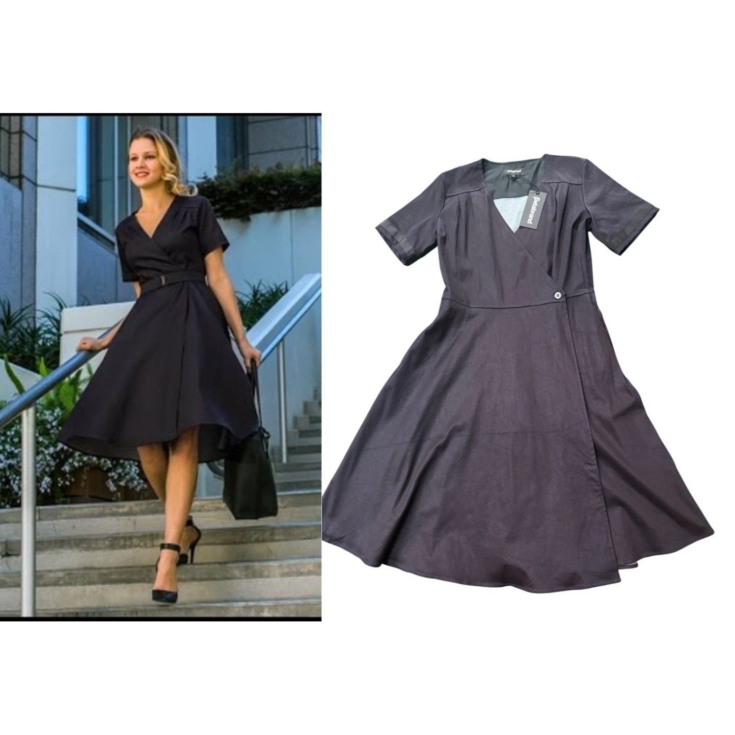 NEW Betabrand Carol-Jean Wrap Dress Dark Wash Denim Look XL (no waist tie)