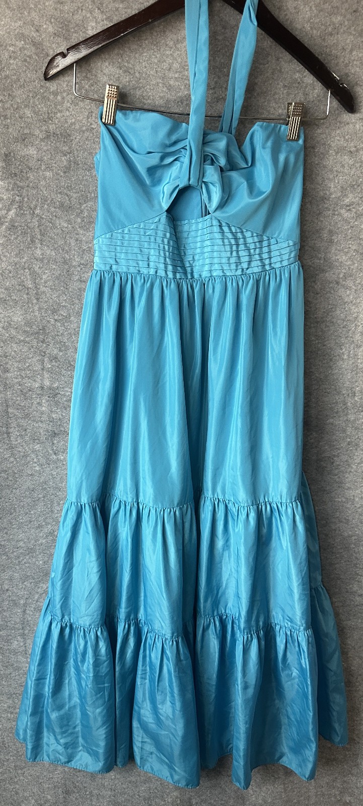One33 Social Halter Tiered Maxi Dress Aqua Blue Open Back Women’s Size 6