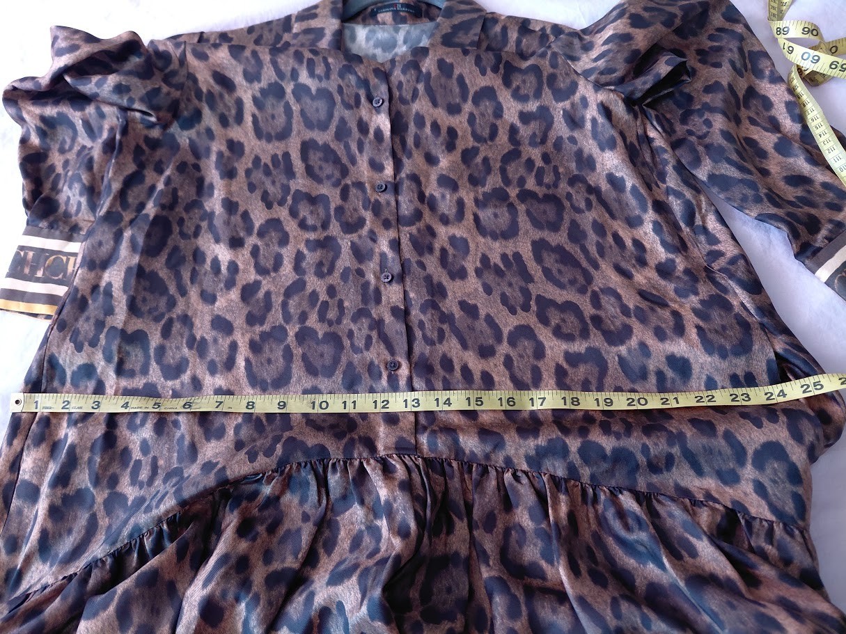 Carolina Herrera 100% silk Animal Print Brown Dress size US 14 L XL With Belt