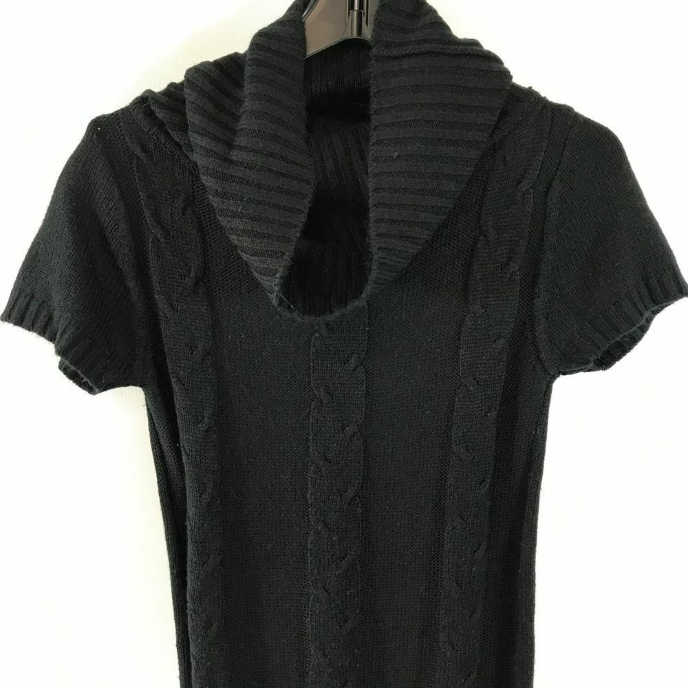 Frieda Kelly Womens Black Cable Knit Cowl Neck Short Sleeve Sweater Dress S 6135