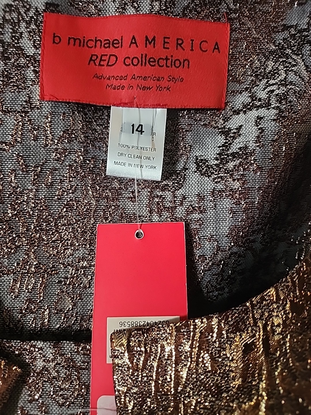 B Michael America “Red Collection” Size 14 Black Gold Jacquard Gown Dress NEW