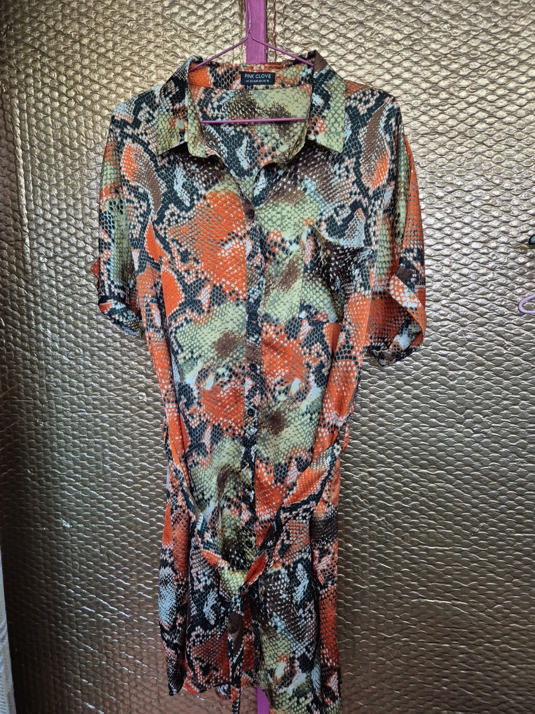 Pink Clove Size 20 Orange Snakeskin Print Knee Length Shirt Dress (1025/242/v)