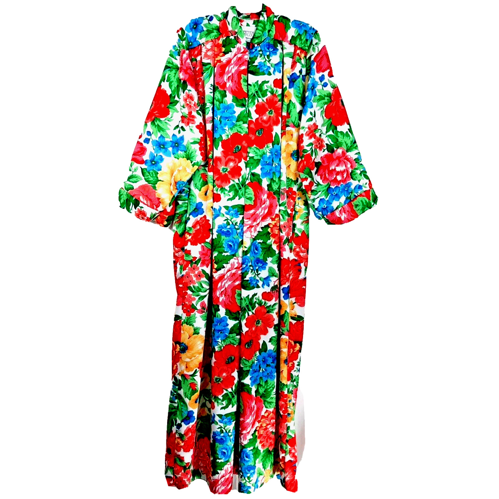Vtg 60s 70s Peter Keyloun Floral Maxi Kaftan House Dress Small Flowy Boho