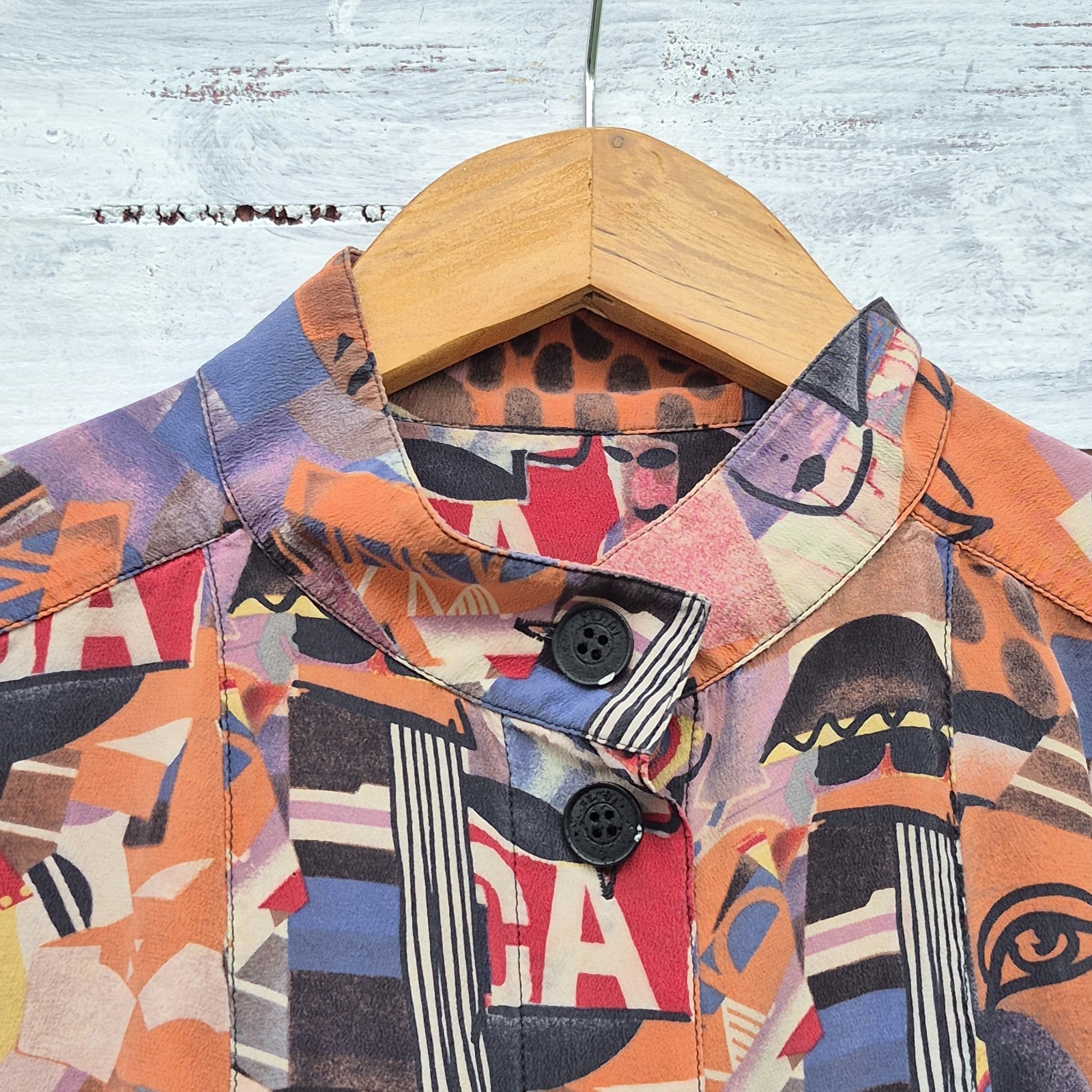 Silk Dress Abstract Face Print Button Front Colorful Graphic Fendi Logo Buttons