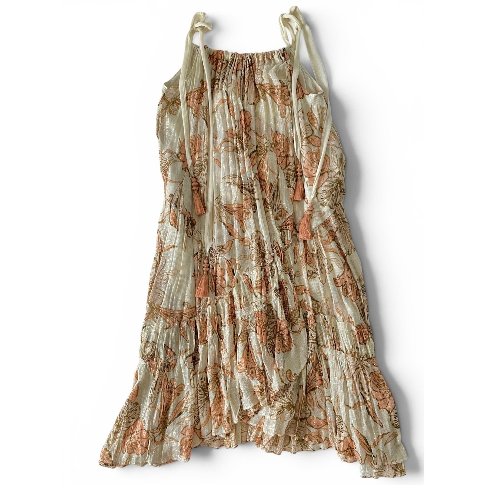 Free People Bare It All Metallic Lurex Floral Maxi Dress L Open Back OB1154918