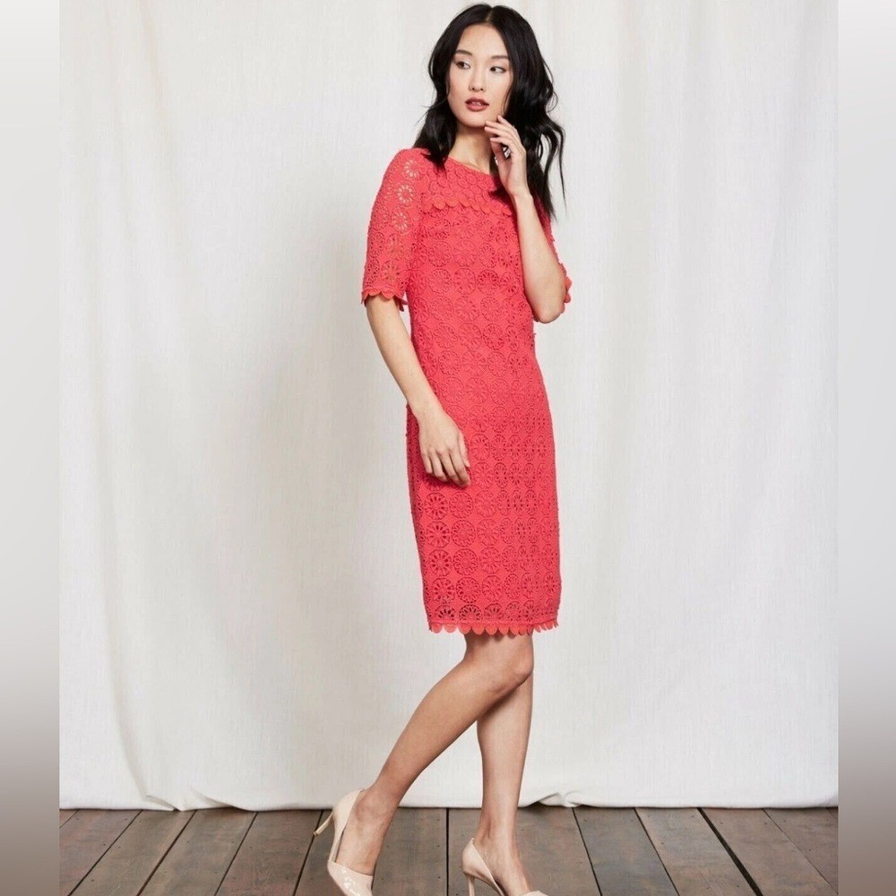 BODEN Pink Poppy Lace Crochet Shift Dress 4 Short Sleeve Spring Wedding Guest