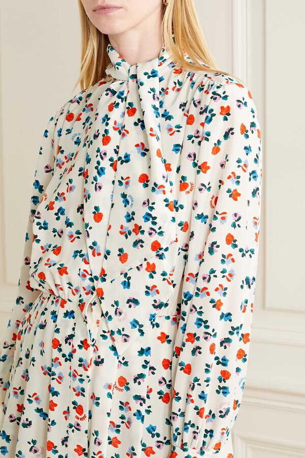 NEW Jason Wu Tie-neck Floral-print Silk Crepe De Chine Silk Dress Size 12 #MD700