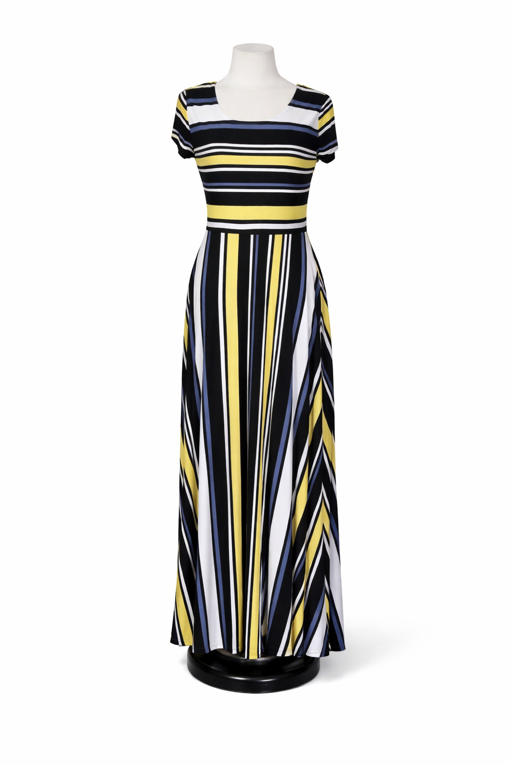 CATO short sleeved STRIPED spring summer yellow blue white black MAXI Dress sz M