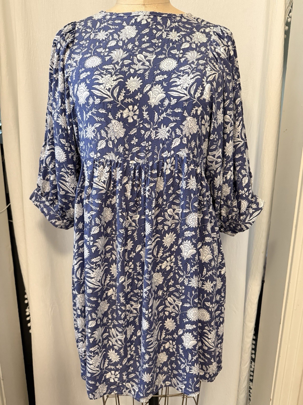 Cupshe, Boho Baby Doll Dress, Cornflower Blue Print, sz S