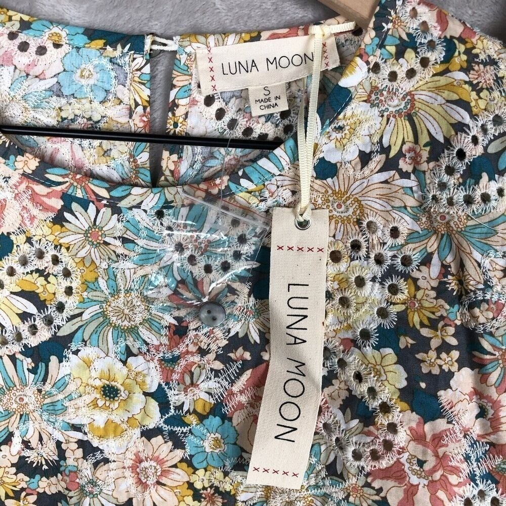NWT LUNA MOON Top & Skirt Set Sz S Ruffle Floral Eyelet Crop Boho Fairy Cottage