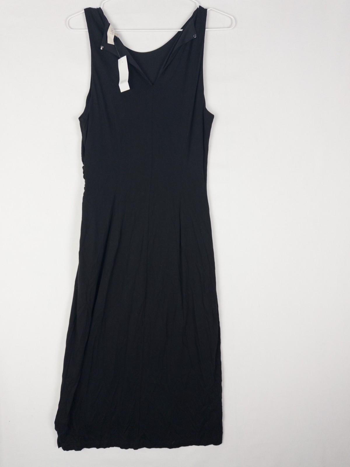 NWT Loft Dress Womens S Black Casual Minimalist Sleeveless Ruffle Lyocell Rayon