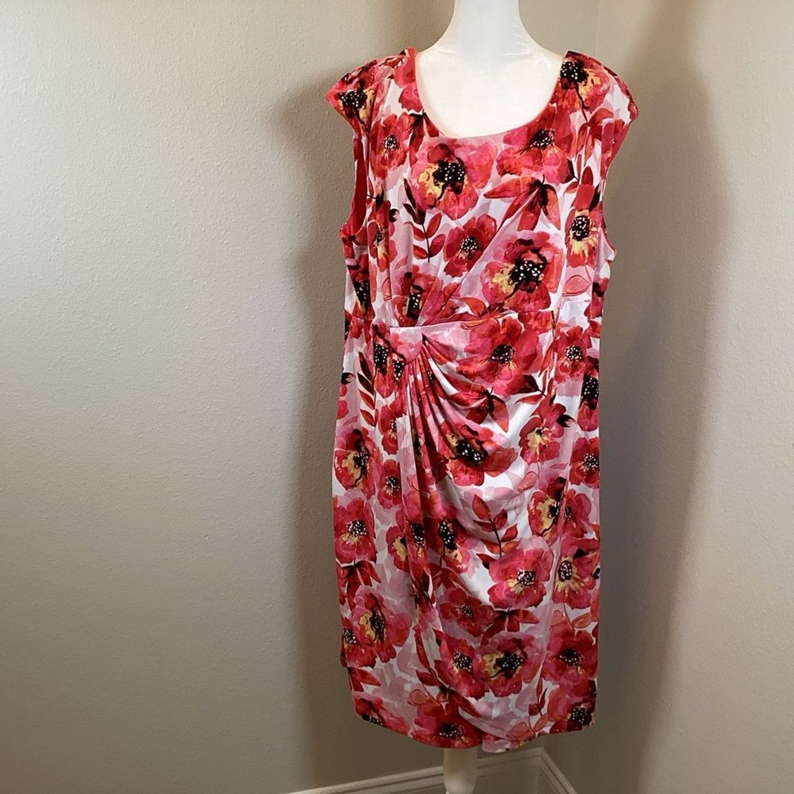 NWT Connect Apparel Twisted Front Draped Faux Wrap Floral Midi Dress Plus Sz 20