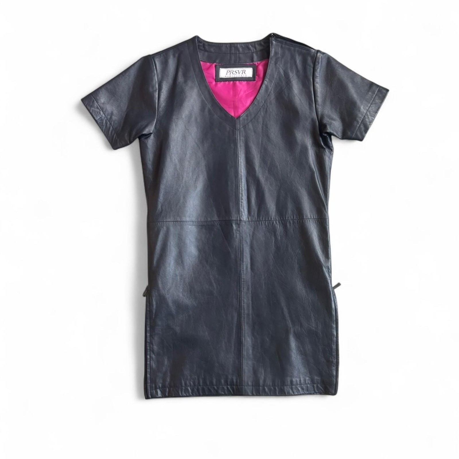 Contemporary PRSVR Black Leather V-Neck Dress – Minimalist Streetwear Chic M