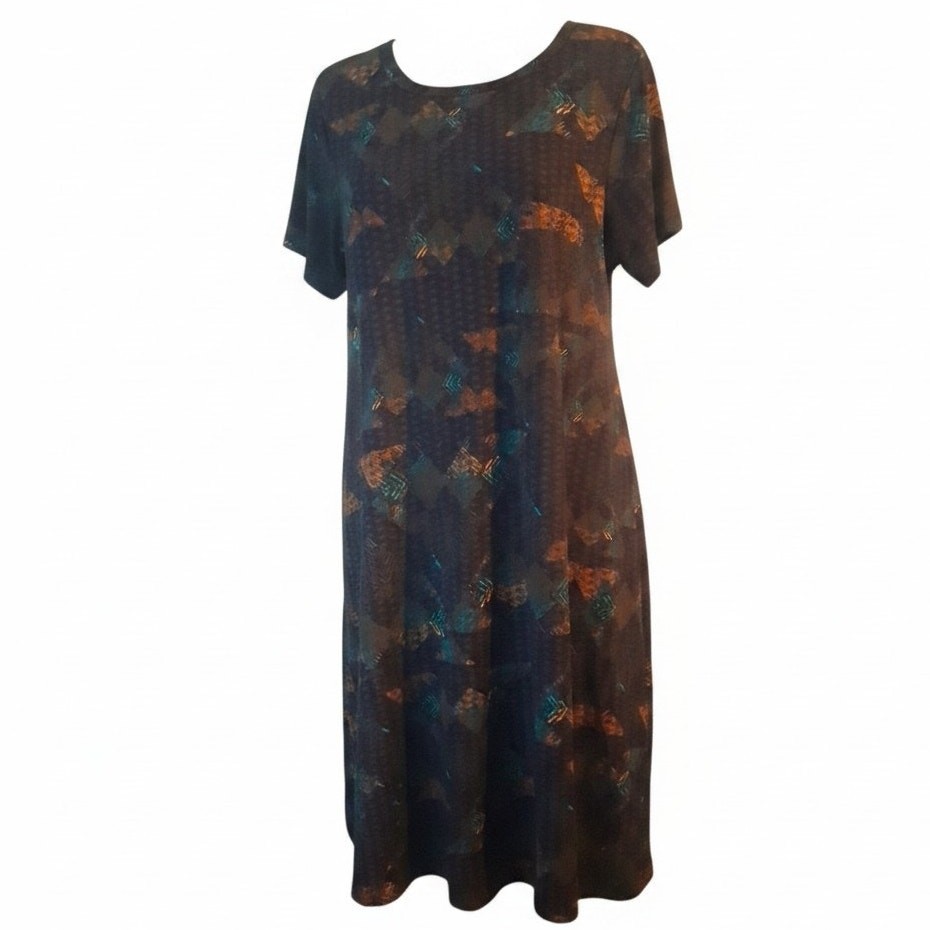 LuLaRoe CARLY High Low Dress Multicolor Short Sleeve Round Neck Women Size L