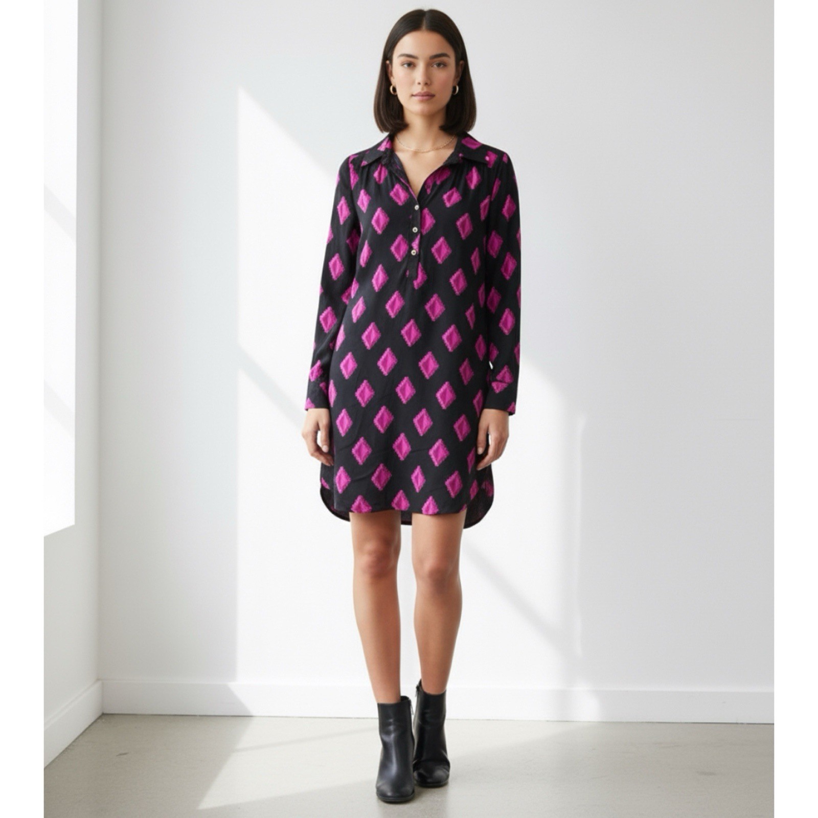 Britt Ryan 100% Silk Geometric Print Tunic Dress Size XS