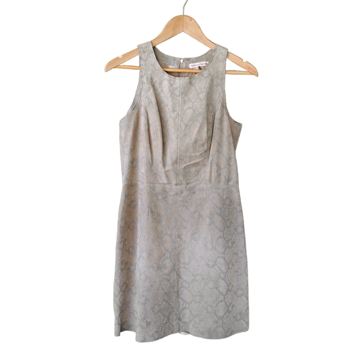 REBECCA TAYLOR Python Print Leather Mini Dress Size 6 Cream Gray Sleeveless