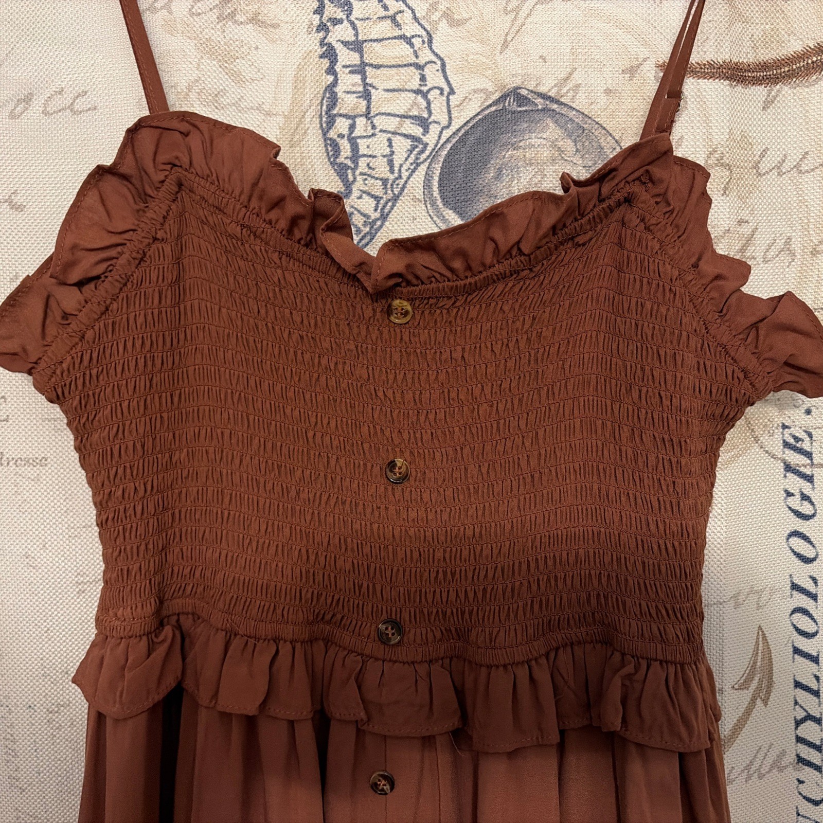 Mikarose Sundress Large “The Jones” Brown Ruffles NWT $60 Ankle Length Lined