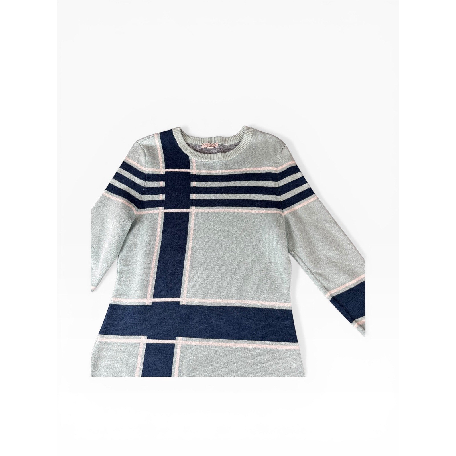 Eva Mendes New York & Company Mint Green Plaid Knit Sweater Dress Womens M