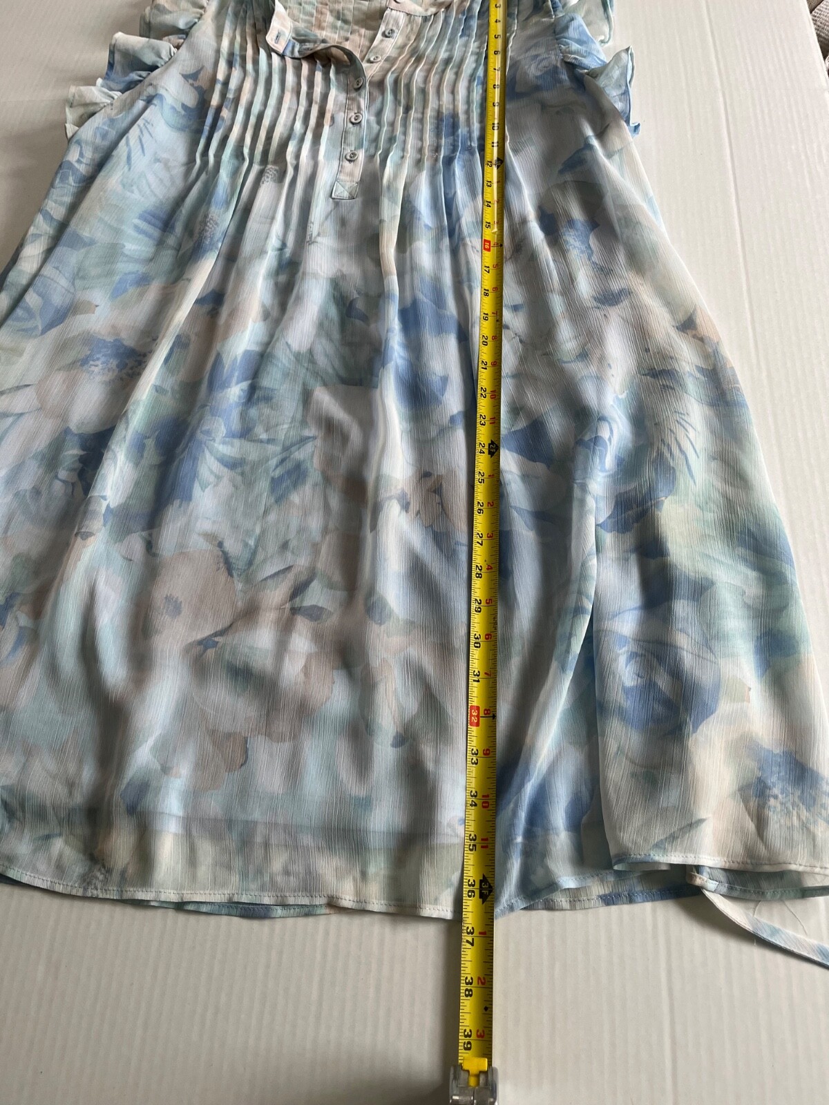 Calvin Klein Size 16 Flutter Cap Sleeve A Line Midi Lined Dress Floral V Neck