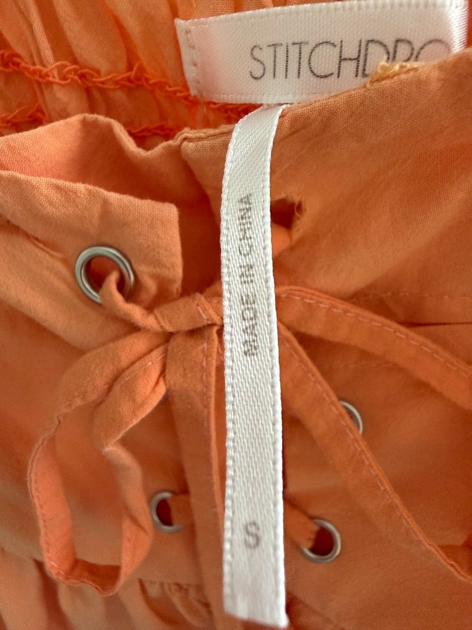 Stitchdrop Coral Orange Lace Up Smocked Maxi Dress Women’s S Cottagecore
