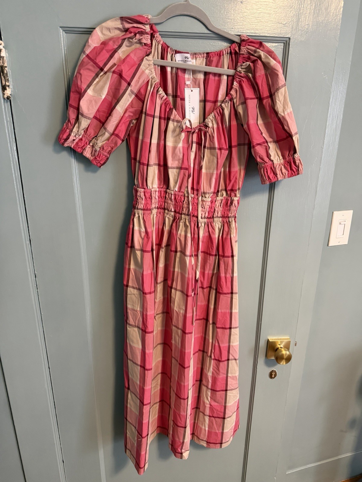 NWT Never A Wallflower 100% Cotton Plaid Summer Dress Large