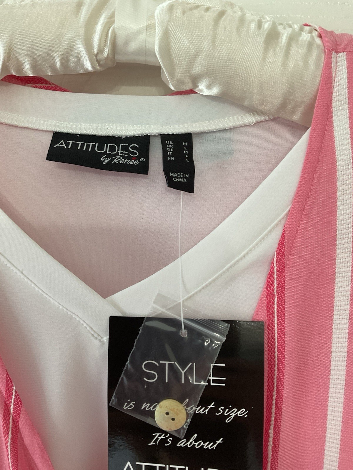 Attitudes by Renée M Pink White Striped V-Neck Button Front Shirt Dress Midi