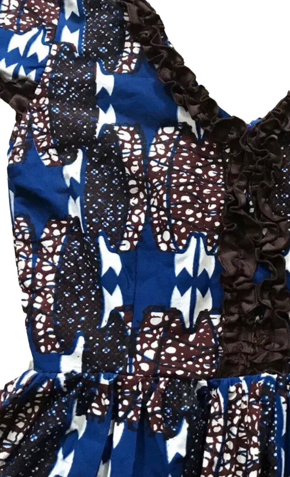 Handmade Dutch Wax Print Short Sleeve Dress Fit and Flare Small S XS Blue Brown