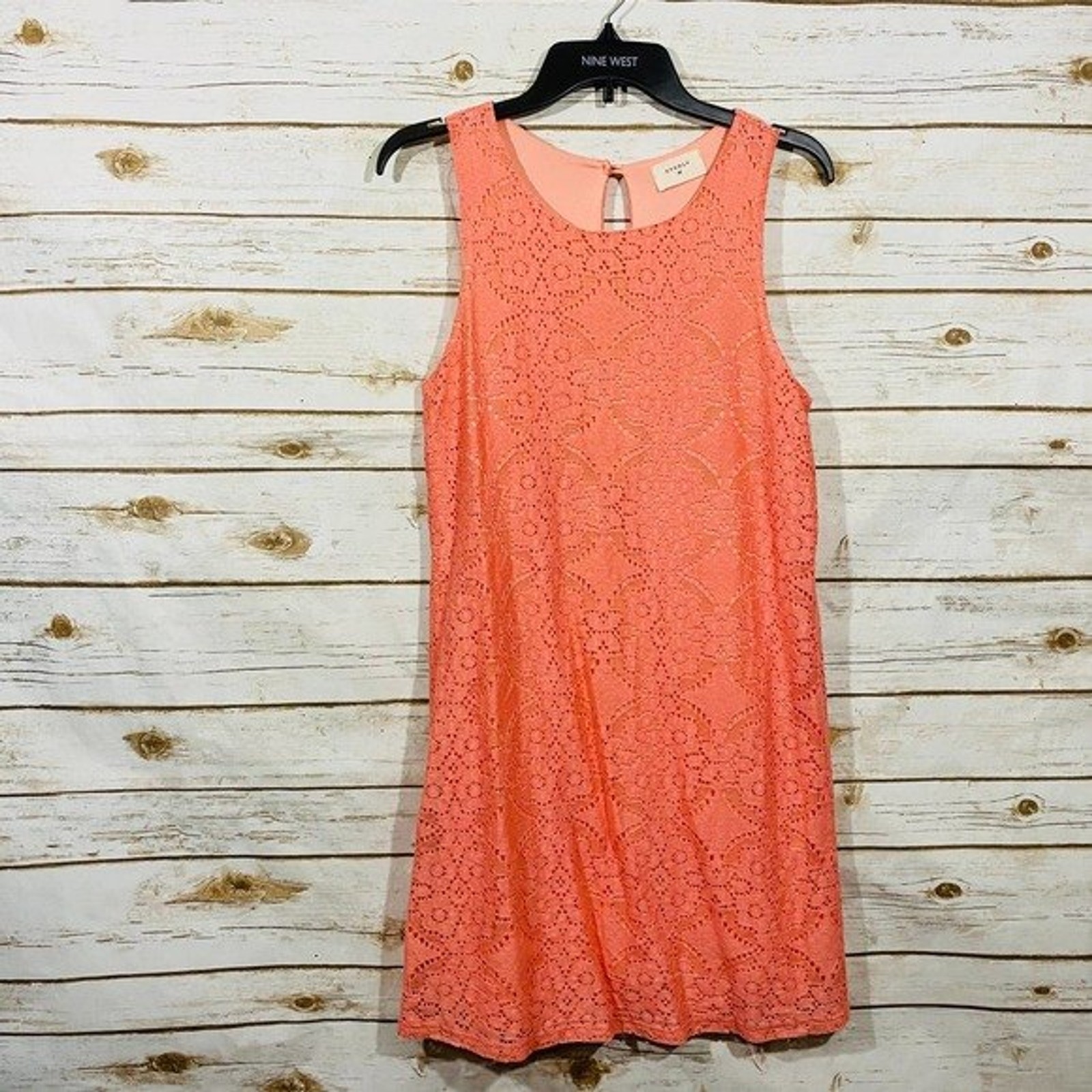 Anthropologie EVERLY Coral Floral Crochet Embroidered Mini Dress Size M