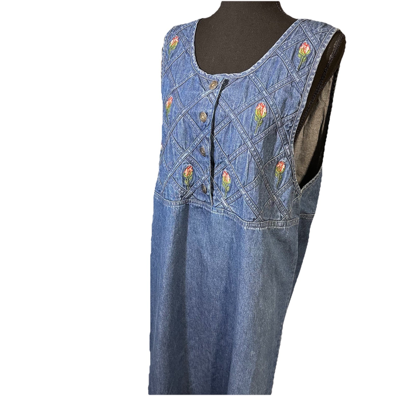 Premier International Embroidered Denim Jumper Dress MED Maxi Cottagecore