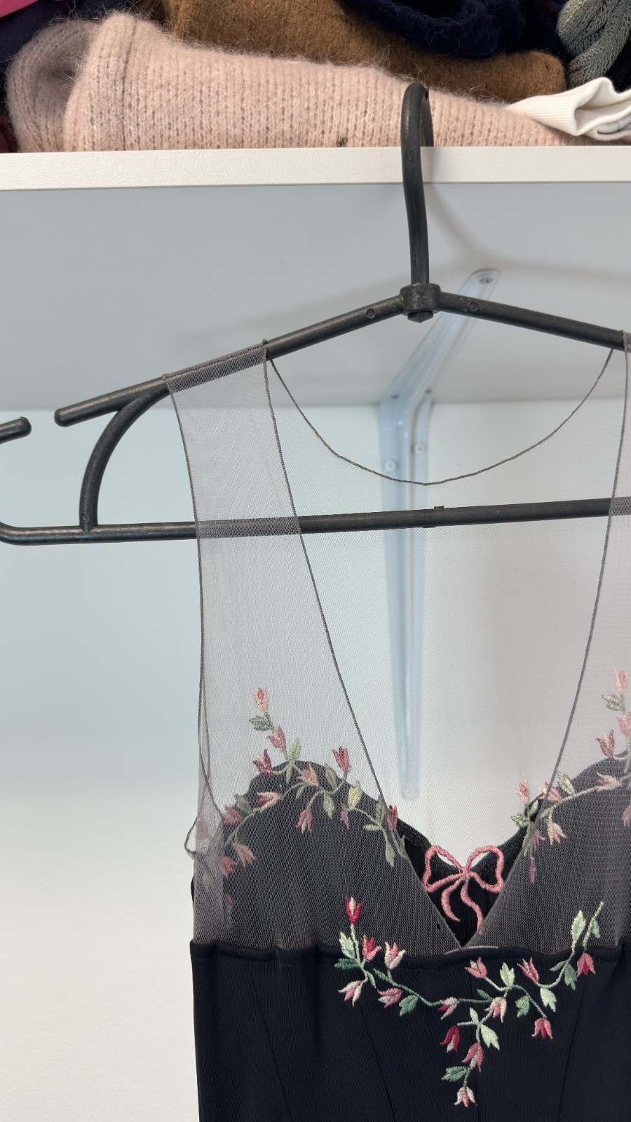 Blumarine 1999 Floral Tulle Black Long Dress Size 40 IT