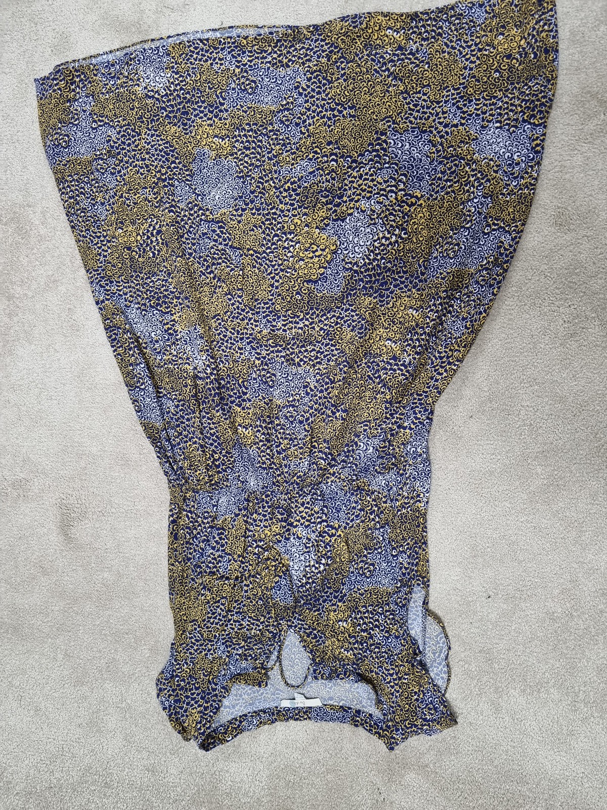 Boden Blue Yellow Ruffle A-Line Floaty Midi Tea Dress Short Sleeve UK12R.