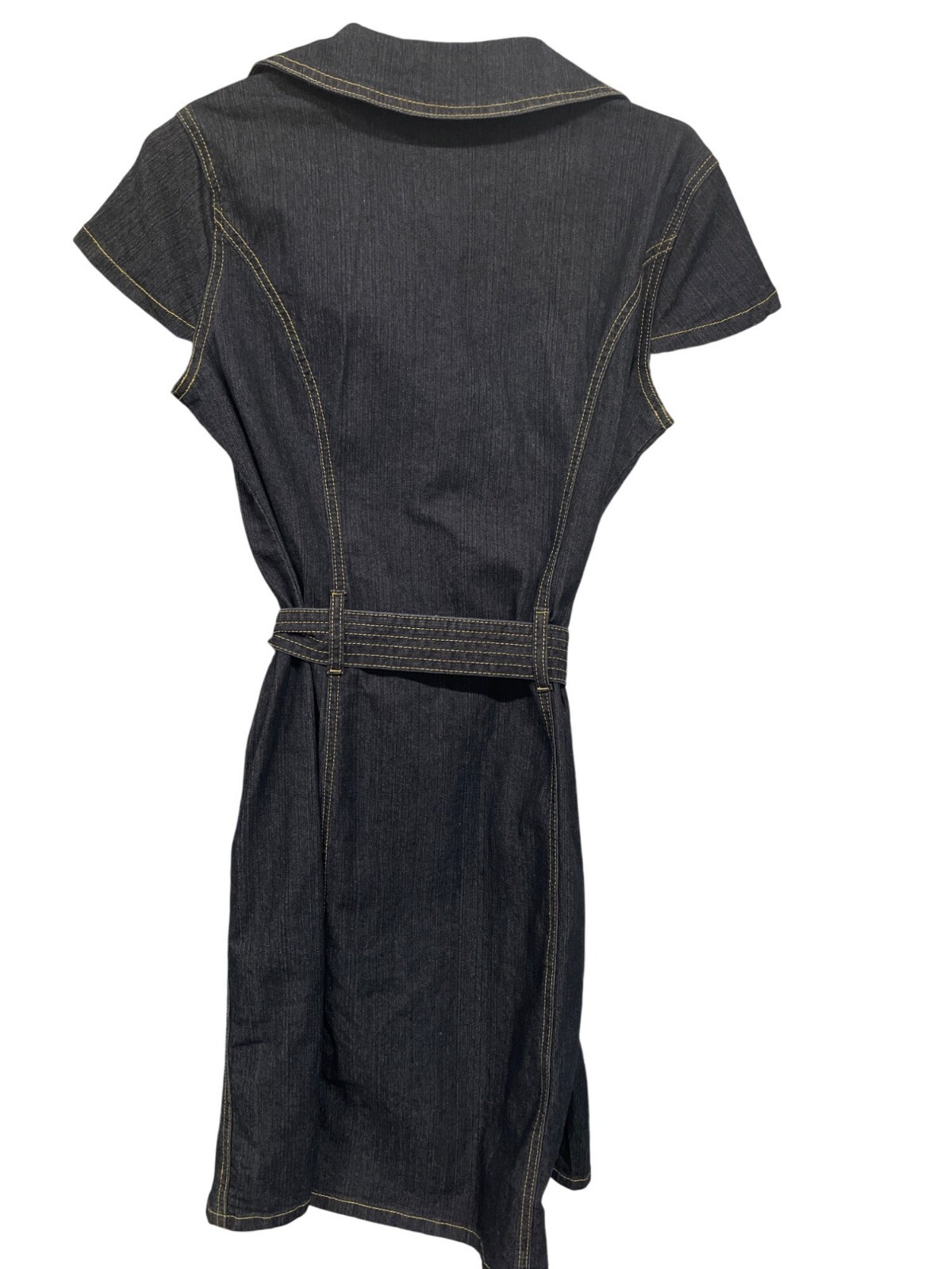Botique Black Denim Double Breasted Button Down Dress Belted Waist Size 9/10