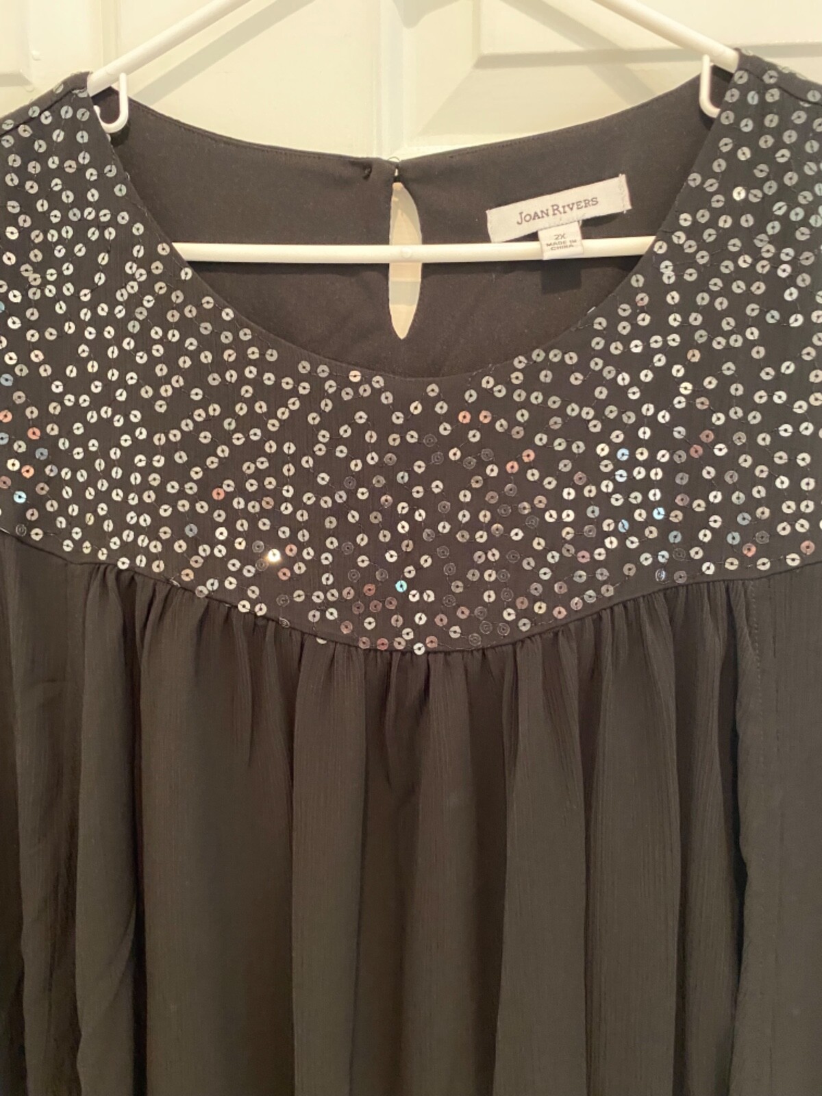 JOAN RIVERS Embellished Neckline Pleated Dress BLACK 2X