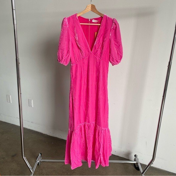 $565 NWT Rhode Pink Ester V-Neck Puff Sleeve Velvet Dress in Jaipur #2 Sz 2