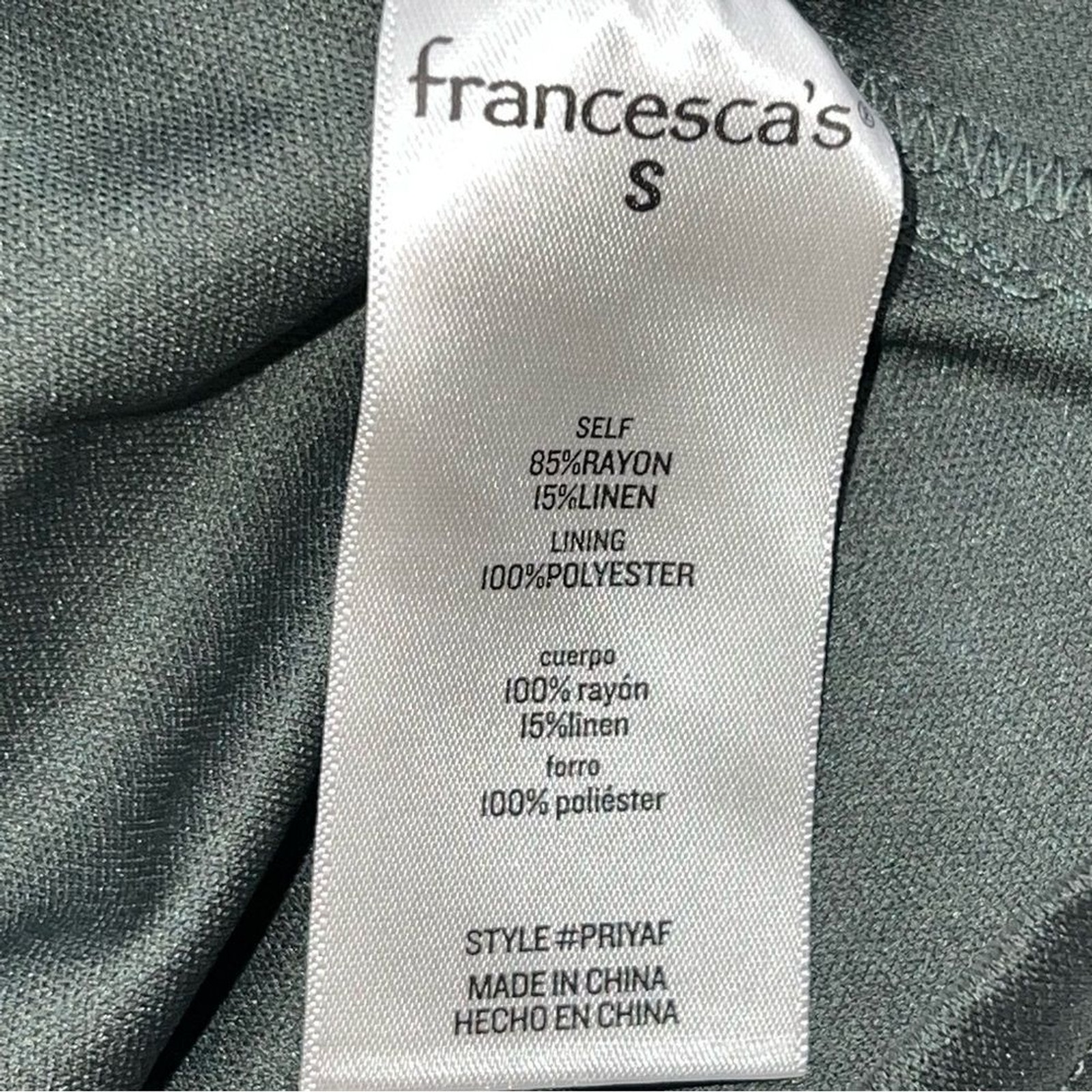 Mi Ami for Francesca’s Linen Blend Dk Green Puff Sleeve Midi Peasant Dress-Sz S