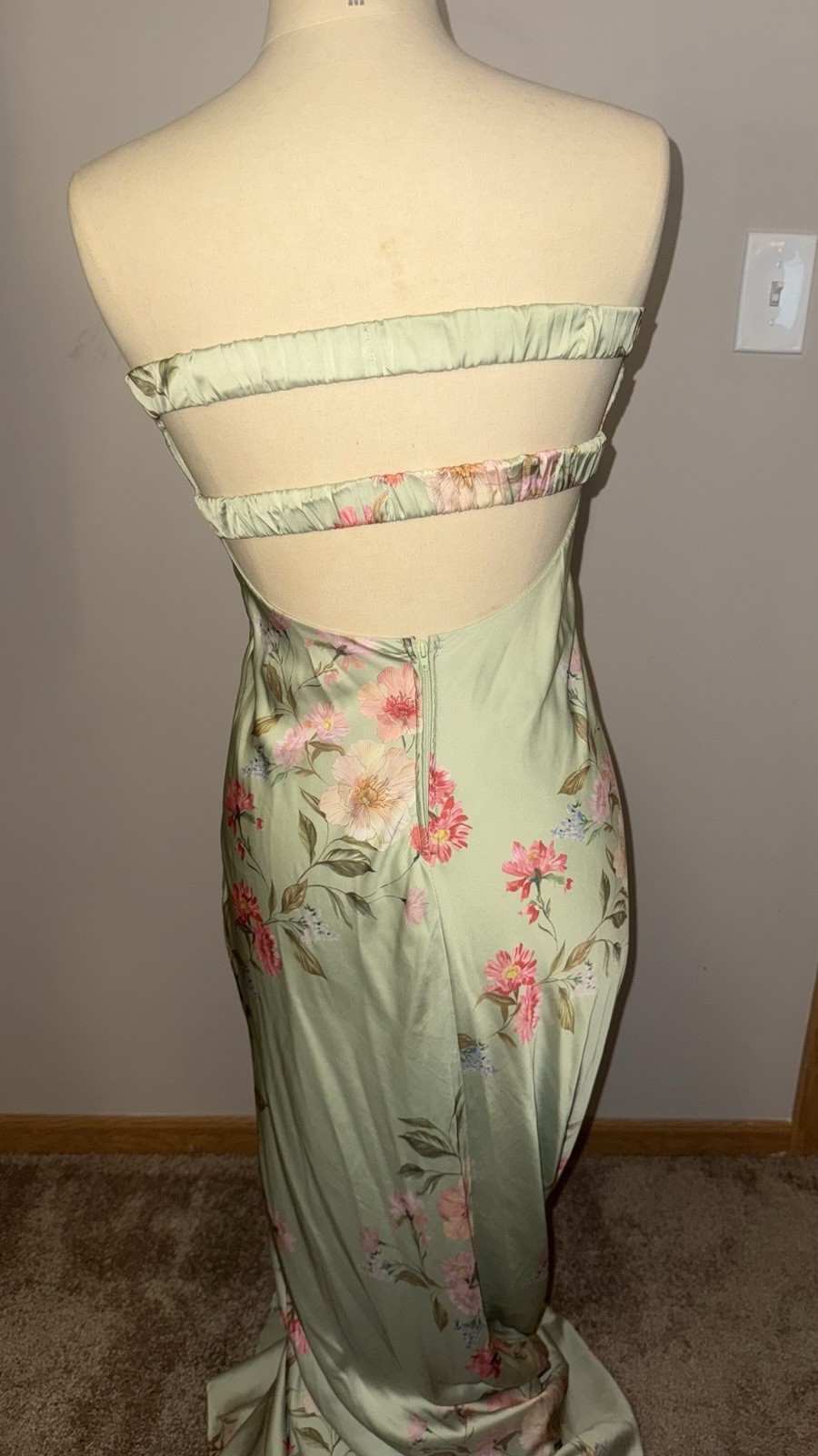 B Darlin Strapless Mint Green Floral Maxi Gown
