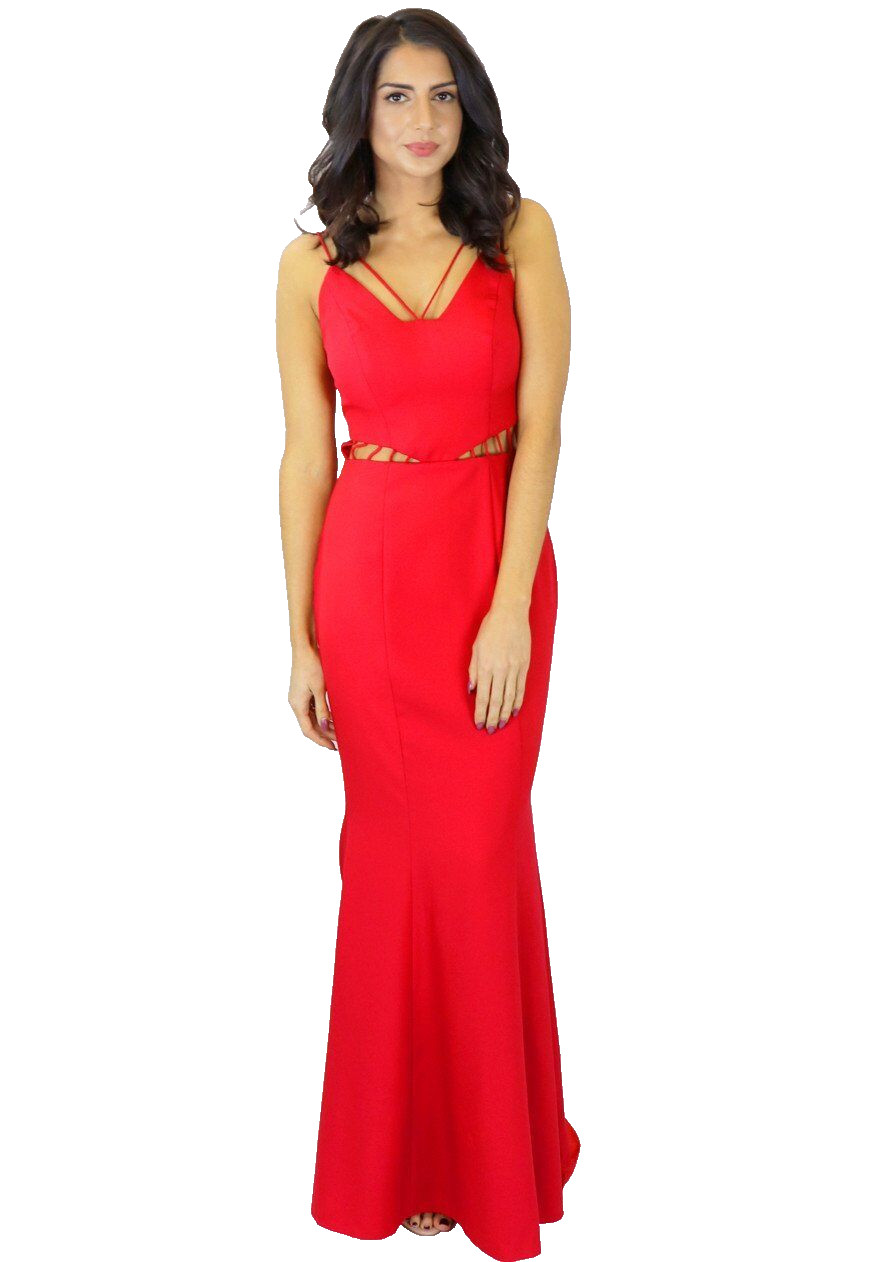 JARLO ‘Ashley’ ~ Black Double Harness Strap Cut Out Fishtail Gown S 6 NEW $168