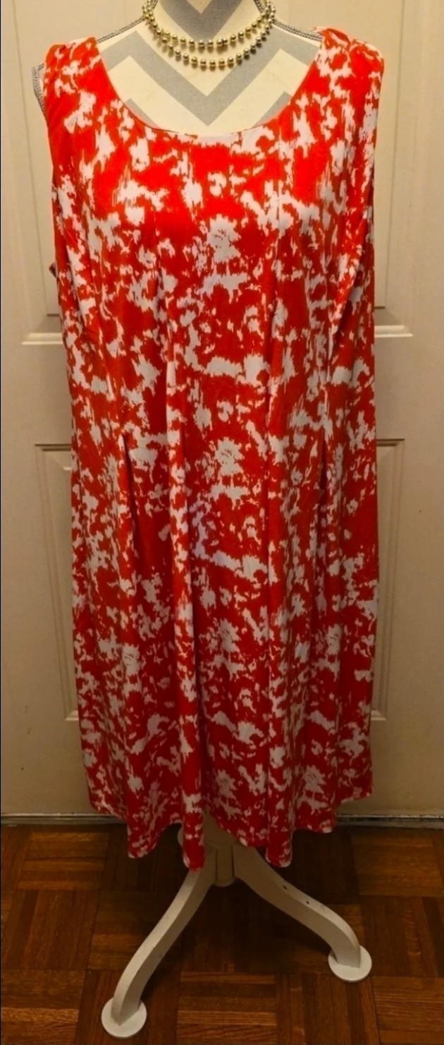 Glamour & Co. Orange/Coral & White Printed Shift Dress Size 22W