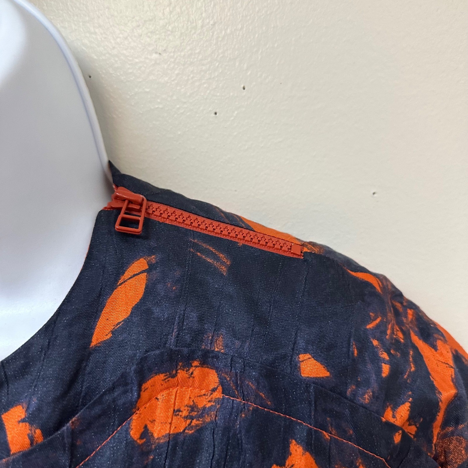 Cacharel Navy Orange Abstract Metallic Tulip Skirt Dress Aeffe Spa USA 4