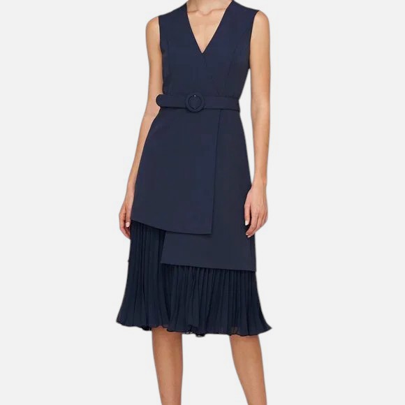 Kay Unger New York Women’s Blue Nadia Pleated Underlay Cocktail Dress Size 10