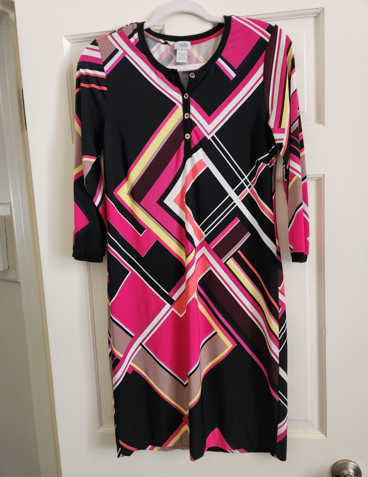 Vintage Y2k 2010s Retro Mall Brand Mod Cache Shift Dress Small Geometic VTG