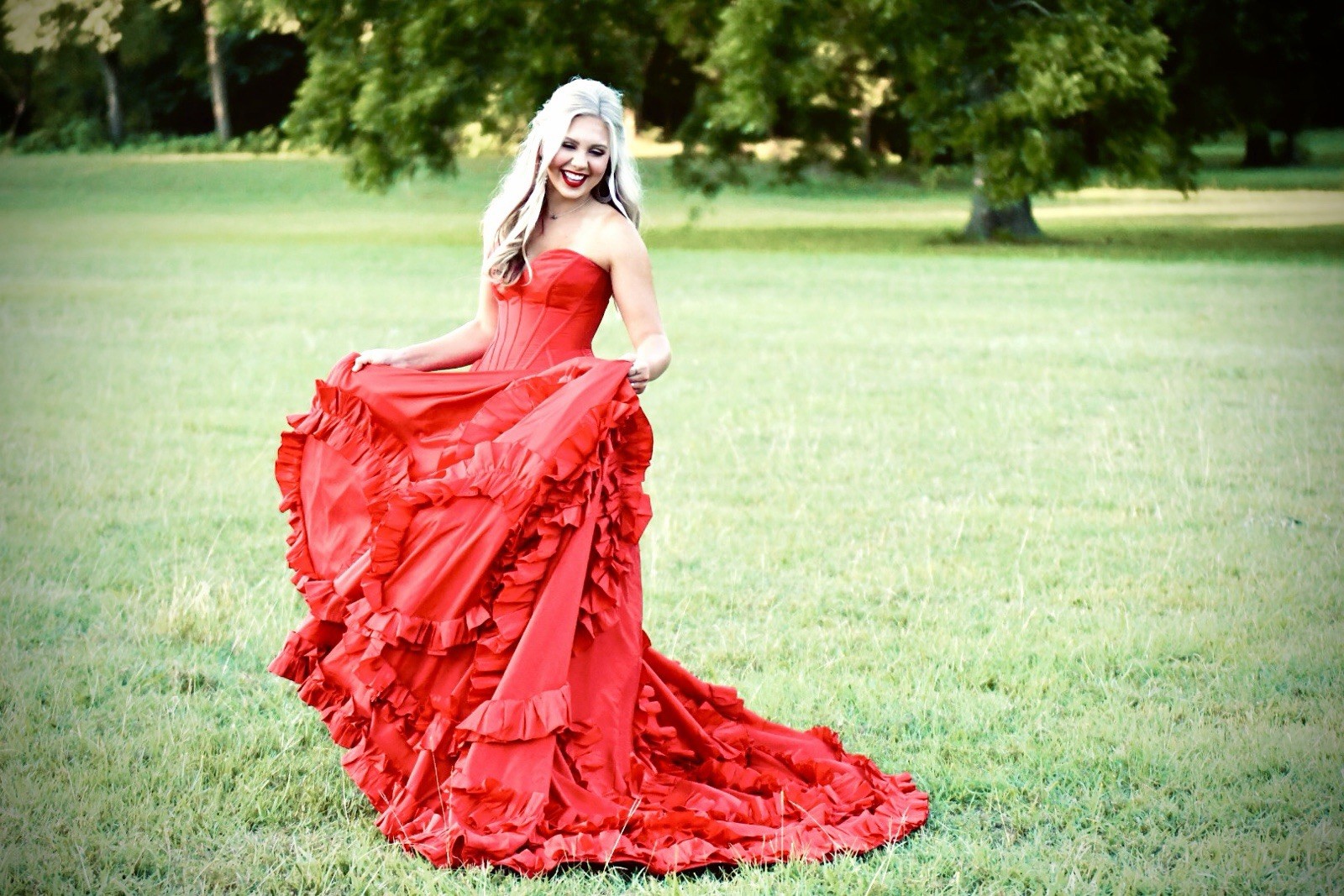 Original & Rare Satin Strapless Ruffle Long Formal Ballgown Dress Size S