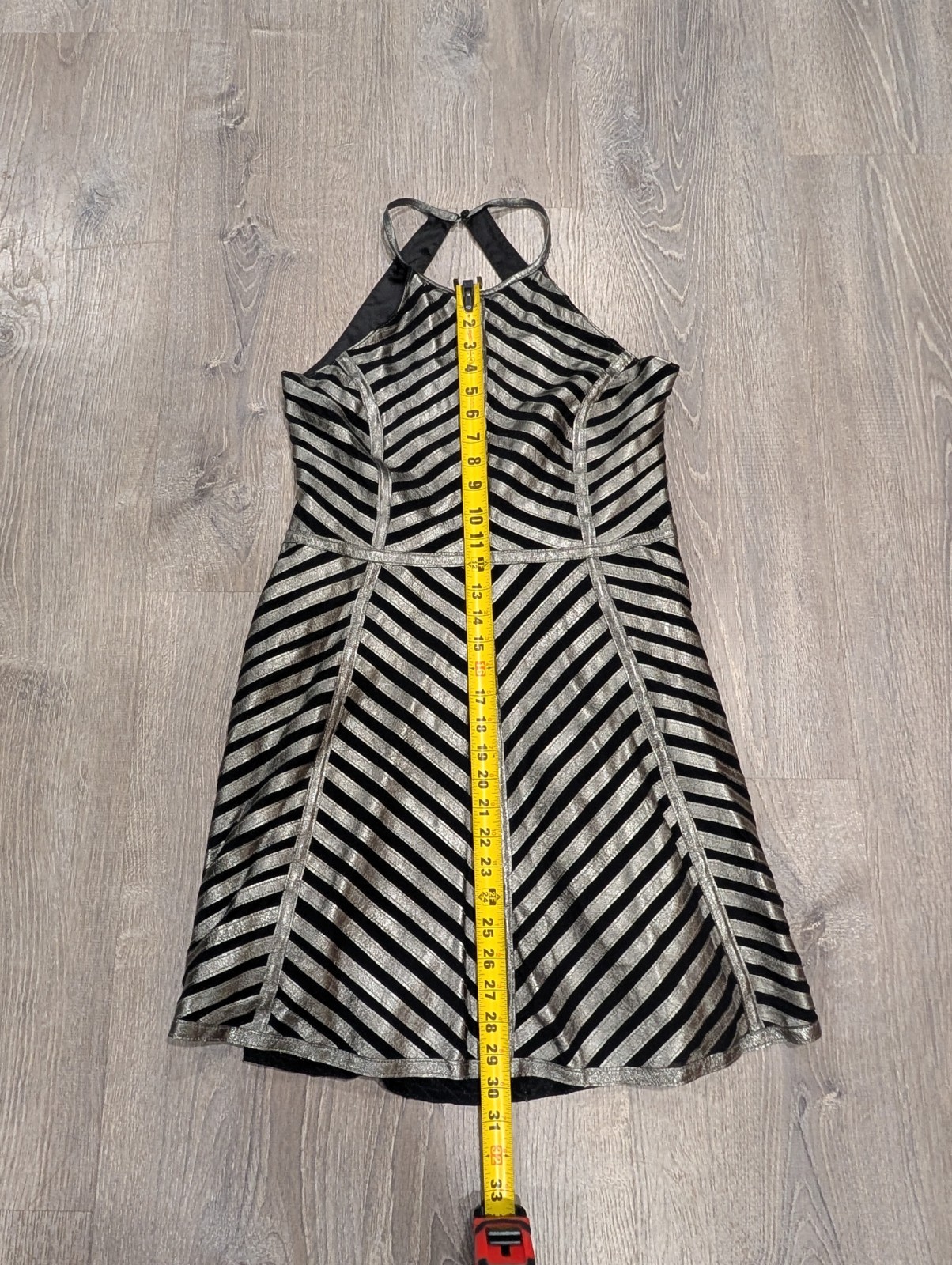 Parker Black Silver Striped Halter Fit & Flare Knee Dress Sleeveless S