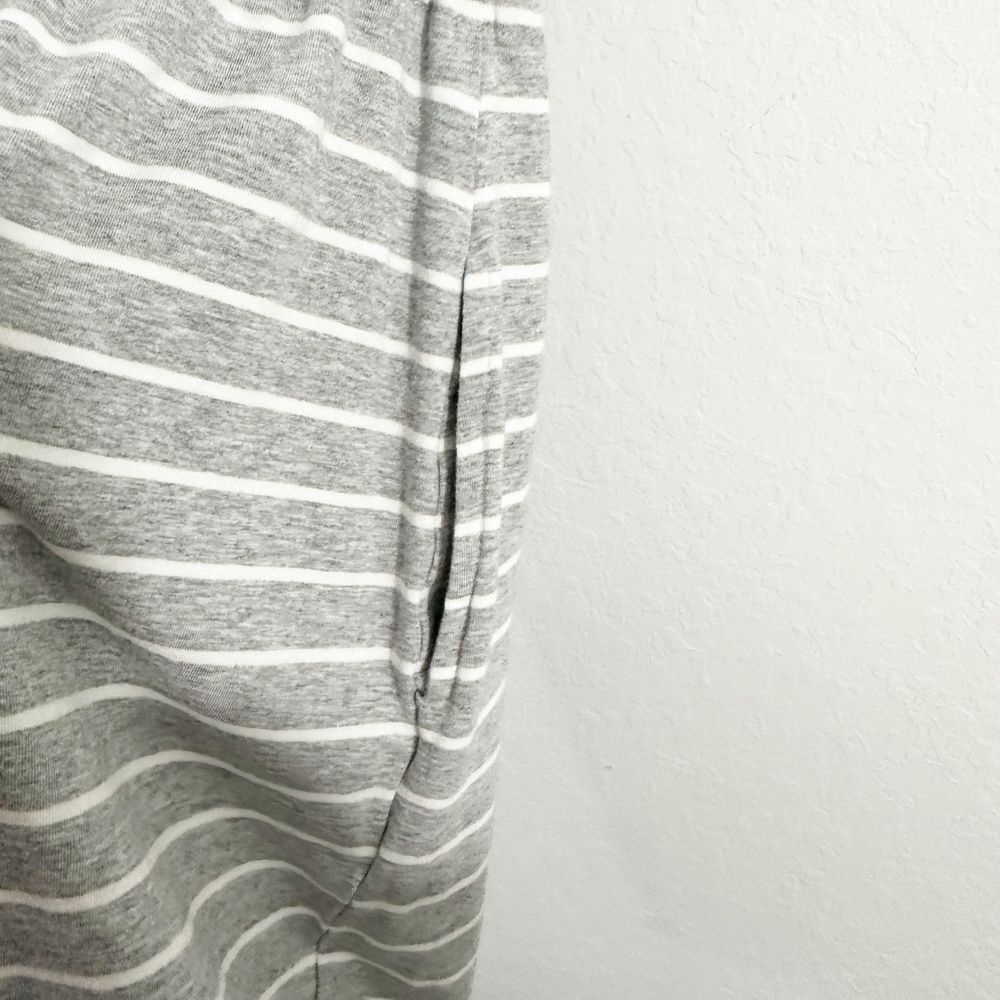 Rafaella Short Sleeve Drawstring Striped Above Knee Dress Heather Grey White XXL